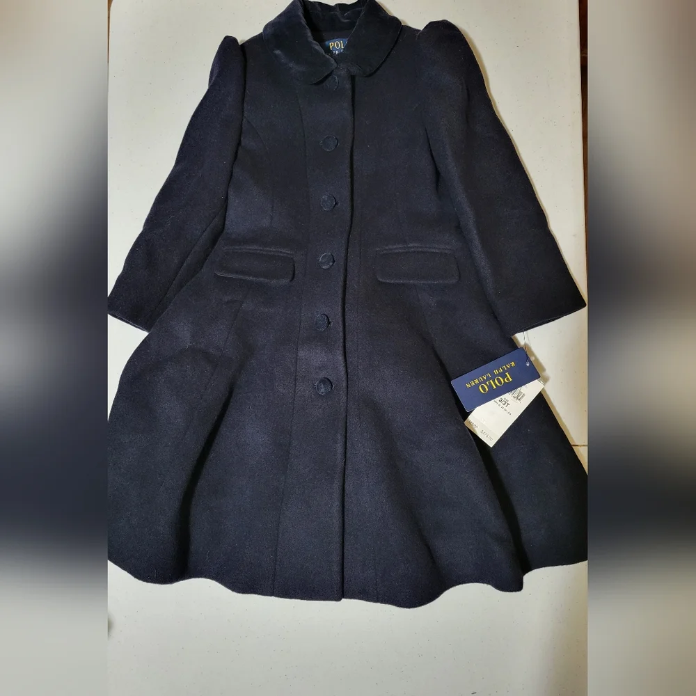 NWT Girl's Polo Ralph Lauren Wool Blend Princess Coat Size 3T Navy Blue